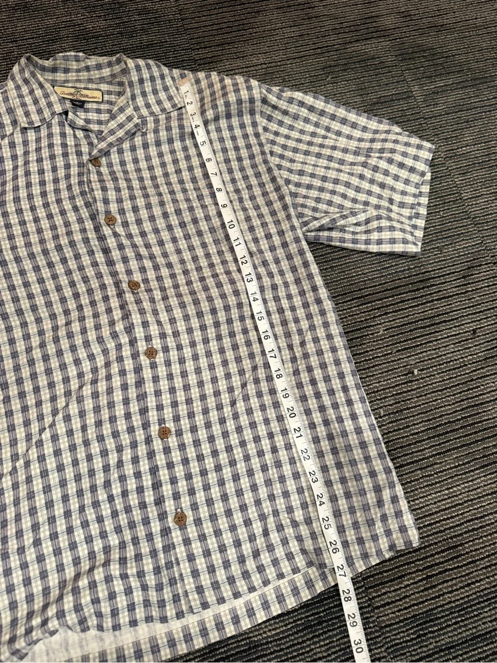Tommy Bahama Blue and White Checkered Casual Button Down Shirt - Picture 4 of 5